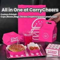 Caja para Hamburguesas Desechable de Papel Rosa Tipo Concha para Comida Rápida, Envase para Comida para Llevar de Restaurantes
