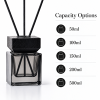 Bouteille diffuseur carrée en verre de 50-500 ml avec bouchon en bois, logo personnalisé, flacon vide pour parfum d'ambiance, vente en gros