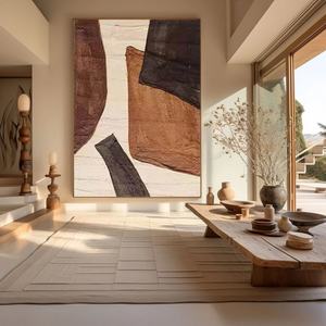 Grande peinture sur toile encadrée abstraite, aux couleurs terreuses Meilade, style Wabi Sabi moderne, art sur toile fait main pour la maison et les galeries - Product Image 1