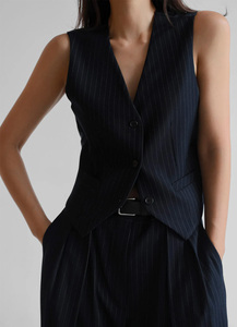 <span class=keywords><strong>Chaleco</strong></span> de Traje a Rayas Azul Marino a Medida, <span class=keywords><strong>Chaleco</strong></span> Formal con Cierre de Botones y Cinturón Ajustable - Product Image 2