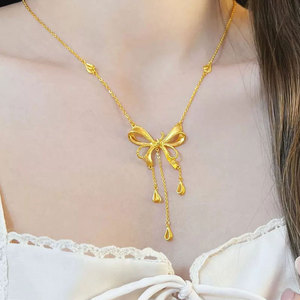 Collana con Ciondolo a Fiocco <span class=keywords><strong>in</strong></span> Acciaio Inossidabile 316L Placcato <span class=keywords><strong>Oro</strong></span> 14k/18k, Trendy e all'Ingrosso, per Donna - Regalo - Product Image 1