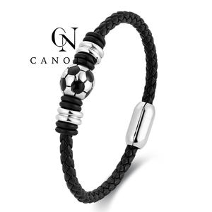 Mode Football Charme Bracelets pour Hommes <span class=keywords><strong>Joueur</strong></span> <span class=keywords><strong>De</strong></span> Football Cadeau Artisanat En Cuir En Acier Inoxydable Bracelet Bijoux - Product Image 1