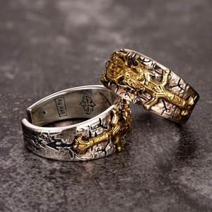 Per il Design originale degli uomini Fine <span class=keywords><strong>anello</strong></span> di moda animale di alta qualità in argento 925 <span class=keywords><strong>regolabile</strong></span> per feste Rock Hip Hop vyking Dragon gioielli - Product Image 1
