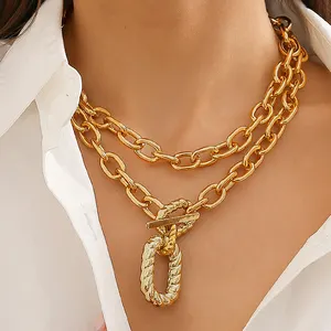 2024 Fashion Jewelry multi-layer necklace geometric metal necklaces gold plated chunky punk hip hop necklace for women