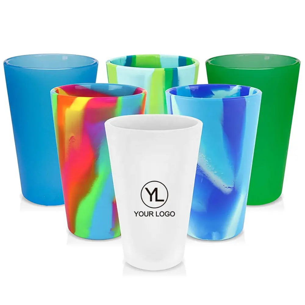 Verres personnalisés flexibles en silicone de 16oz, tasse incassable, bouteille d'eau réutilisable, verres durables