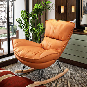 เก้าอี้หนังสไตล์โมเดิร์นชิค พร้อมเก้าอี้แต่งหน้าแบบมีพนักพิงปรับเอนได้ สำหรับห้องนั่งเล่น ห้องนอน ห้องรับประทานอาหาร เก้าอี้โยก - Product Image 2