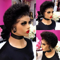 Perruques Lace Front en Cheveux Humains du Vietnam, Couleur Noir Naturel, Ondulation Water Wave, Coupe Pixie Courte, Pré-épilées, Nœuds Blanchis
