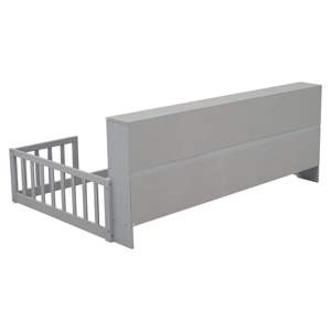 Cama de suelo doble DB con estantes de estantería blanca y barandillas, muebles con funda - Product Image 6