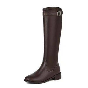 Bottes Longues Personnalisées Nouveau Style en Cuir <span class=keywords><strong>Élastique</strong></span> et Fourrure d'Hiver pour Femmes, Bottes Hautes au Genou à Bout Rond et Talon Plat - Product Image 5