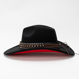 Chapeau de <span class=keywords><strong>cowboy</strong></span> western vintage avec bandeau en cuir à rivets tête de taureau, chapeau rétro en feutre à large bord pour la <span class=keywords><strong>musique</strong></span> <span class=keywords><strong>country</strong></span> et les fêtes - Product Image 4