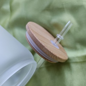 Hotsale 2023 16oz clear Frosted Sublimation Glass Can with Bamboo Lids and Plastic Straws <strong>Customize</strong> Support - Product Image 5