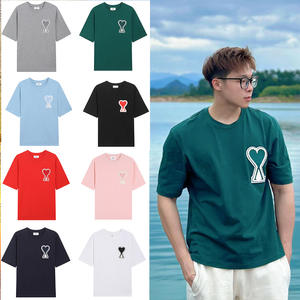 Camiseta Informal Holgada Unisex de Manga Corta con Bordado de Corazón Grande de Algodón Transpirable de Verano AMI CLAMS - Product Image 3