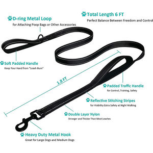 Correa de Nailon Sólida Reflectante para Perro con <span class=keywords><strong>2</strong></span> Asas, Diseño Moderno para un Control Extra - Asa Acolchada para Tráfico para Perros Medianos a Grandes - Product Image 2