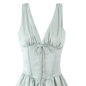 Vestido de Verano Sexy Estampado sin Mangas con Cuello en V para Mujer, Mini Vestido Casual de Moda, Vestido Ajustado con Cuello en V Francés, Estilo Corsé - Product Image 3