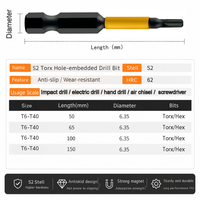 Embouts de tournevis Torx magnétiques en acier allié S2 industriel, embouts à impact avec trou central de sécurité T6-T40, plusieurs longueurs, OEM, garantie 3 ans