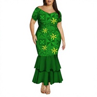 Vente en gros ODM Personnalisé Imprimé Tonga Samoa Design Femme Épaules Dénudées Court Sirène Maxi Tricoté Polyester Écologique Été