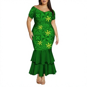 Wholesale ODM Custom Tonga Samoan Print Design Women Off-Shoulder Short Mermaid Maxi Eco-Friendly Summer Casual Fishtail Vintage - Product Image 2