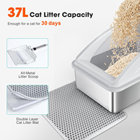 Grande litière rectangulaire pour chat en acier inoxydable écologique à bords hauts 20L, accessoire de toilette manuel Younihao pour animaux de compagnie