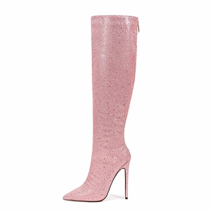 Nouveautés mode fermeture éclair au dos genou <span class=keywords><strong>bottes</strong></span> hautes Sexy talons hauts étincelle <span class=keywords><strong>paillettes</strong></span> strass femmes botte d'hiver - Product Image 3