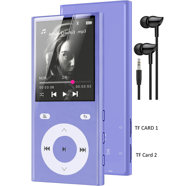 Dual TF Card Slots Portable MP3 Player with Lossless Music for 5.3 2"-4" Screen >20 Hours Battery Life No Memory Purple