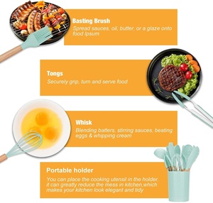 Accessoires de cuisine Outils de cuisine Ustensiles de cuisine en silicone de qualité alimentaire avec manche en bois - Product Image 4