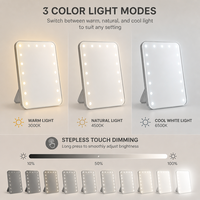 Miroir de table LED pliable grand format avec variateur tactile, 3 couleurs de lumière à mémoire, arrêt automatique, rechargeable Type-C 1000 mAh