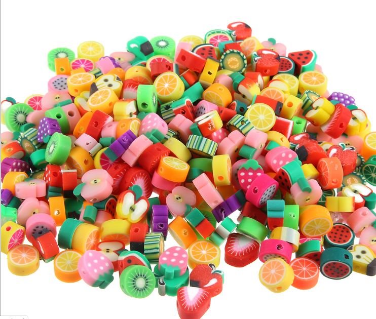 SEWACC 200pcs Polymer Clay Loose Beads - DIY Jewelry Making Charms, Fruit Slices, Crafting Supplies