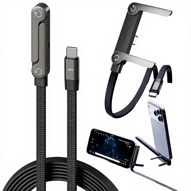 5ft 240W 2-in-1 Type-C Fast Charging Cable with Phone Stand 90° Elbow 360° Rotation Multi - Angle for iphone