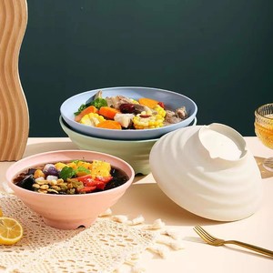 Tazón redondo de estilo japonés, material de plástico de paja de trigo, a prueba de caídas, para uso doméstico, color beige, tamaño grande - Product Image 2