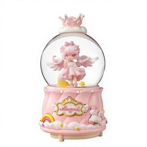 Boîte à musique automatique lumineuse en forme de boule de cristal avec projection de neige, motifs de dessins animés, ange et fille, cadeau de mariage et d'anniversaire, ornement - Product Image 1