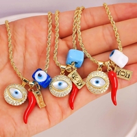 Nouveauté : Collier tendance en cuivre plaqué or avec pendentif zircon étincelant en forme de piment et de mauvais œil, cadeau pour femme