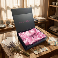 Kit de Empaque para Pelucas de Lujo al por Mayor: Caja Magnética de Papel con Logotipo Personalizado, Cintas y Lazos Reciclados con Grabado en Relieve, en Terciopelo Negro