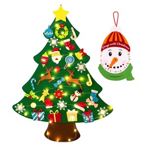 Kit d'arbre de Noël en feutre avec lumières LED, calendrier de l'<span class=keywords><strong>Avent</strong></span> bonhomme de neige, pliable, non tissé, artisanat fait main pour enfants, fournitures du Nouvel An - Product Image 1