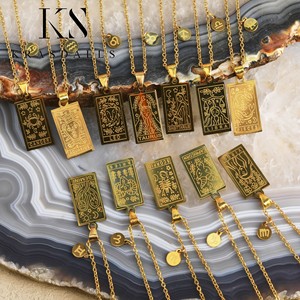 Gioielli di Moda Collana Placcata Oro 18k in Acciaio Inossidabile 316l con Carta dei <span class=keywords><strong>Tarocchi</strong></span> Astrologia <span class=keywords><strong>Oroscopo</strong></span> 12 Segni Zodiacali per Uomo e Donna - Product Image 3