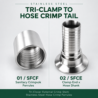 Embouts de sertissage sanitaire Tri-Clamp pour tuyau, embouts Crimplok SFCF, embouts de serrage X pour tige de tuyau SFCE, embouts de sertissage de tuyau en acier inoxydable