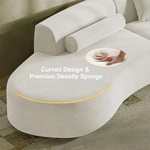 Ghế sofa văng hiện đại màu trắng, chất liệu nhung, kiểu dáng cong, dành cho phòng khách, bọc vải, 2 chỗ ngồi. - Product Image 5