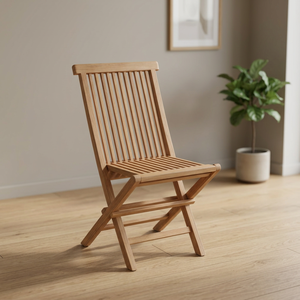 Chaise pliante sans accoudoirs en teck massif à lattes pour patio, jardin, ou balcon extérieur - Product Image 3