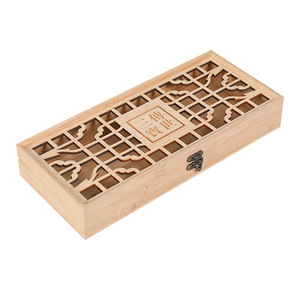 Hollowed Out Wooden Tea Box Bamboo Rectangular Office Organizer Storage Box For Calligraphy <b>Seal</b> <b>Brush</b> Gift Packaging DS6235 - Product Image 5