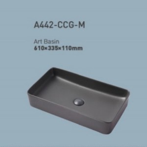 Vasque de comptoir rectangulaire noir mat 610x335x110mm, lavabo en céramique moderne sans trous - Product Image 1