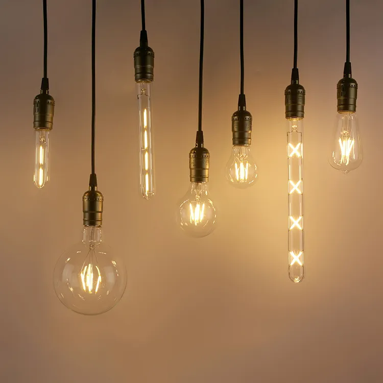 Vintage Retro tarzı ışıkları Edison LED ampuller CE ST58 A19 T45 T10 T185 C35 G95 LED Filament Edison antik lamba CE ROHS ile