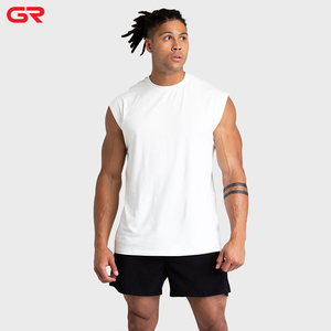 Conception de LOGO personnalisé pour hommes 100% <span class=keywords><strong>coton</strong></span> col étendu gilet surdimensionné ample débardeur lourd sans manches t-shirts pour hommes - Product Image 6