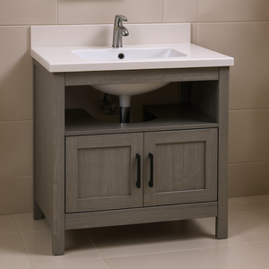 Mobile Bagno Sottolavabo Grigio a 2 Ante con Ripiano, Design Contemporaneo - Product Image 2
