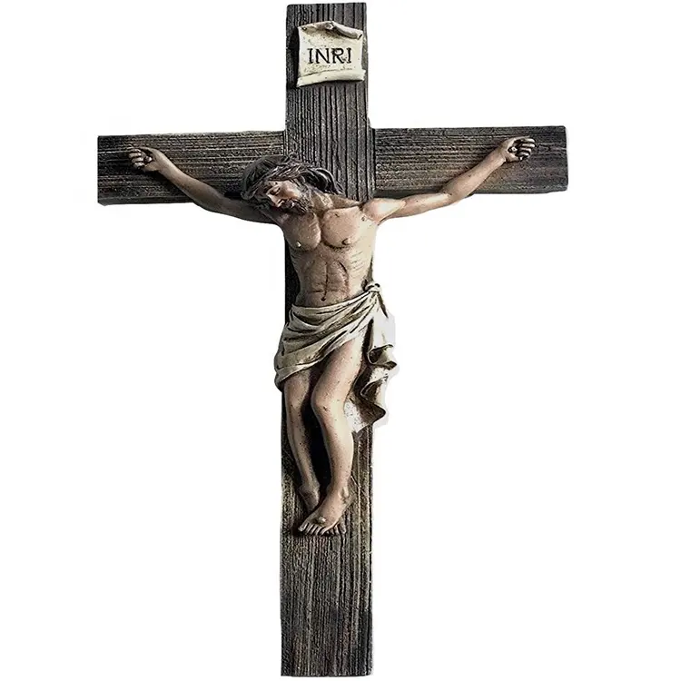 ישו ממוסמר על צלב צלב אמיתי בסדר 10 סנטימטרים שרף קיר צלב פסל