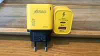 Chargeur mural rapide GaN 45W jaune et noir avec LED, 2 ports USB A+C PD, prise US/EU, certifié FCC CE Rohs, pour iPad et iPhone