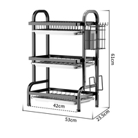 Égouttoir à vaisselle double niveau moderne en acier inoxydable/fer, non pliable, pour cuisine domestique, avec porte-ustensiles multifonctionnel