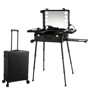 Aluminum Rolling Makeup <b>Storage</b> Trolley Case with LED Light and Mirror Silver <b>Suitcase</b> 22" & 24" Sizes - Product Image 4