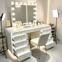 Nouvelle Coiffeuse de Luxe Blanche avec Miroir de Maquillage et Éclairage LED, 13 Tiroirs, pour Ensembles de Chambre Modernes - Vente en Gros