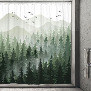 Cortina de Baño con Diseño de Bosque Verde, Antimoho, Impermeable, con Patrones Personalizables, para el Hogar - Product Image 1
