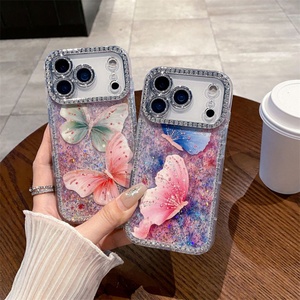 เคสโทรศัพท์ลายผีเสื้อวิบวับแบบ IMD พร้อมกรอบกล้องลายเพชร สำหรับ iPhone 17 Pro Max air 16, เคส iPhone 17 Pro Max ลายผีเสื้อวิบวับ - Product Image 1