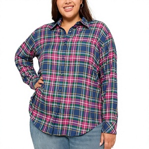 Camisa de Franela a Cuadros Arrugada para Mujer, con Botones, Estilo Casual Vibrante para Otoño, 100% Algodón, con Bolsillo, Venta al Por Mayor Directa de Fábrica, OEM Personalizado - Product Image 1